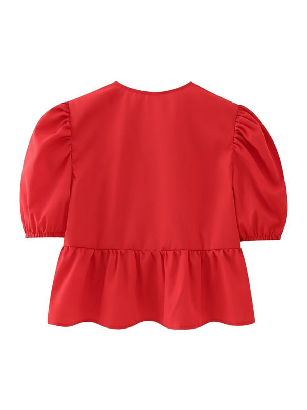 Kvinne Strappy Puff Sleeve Skjorte i Polyester 4