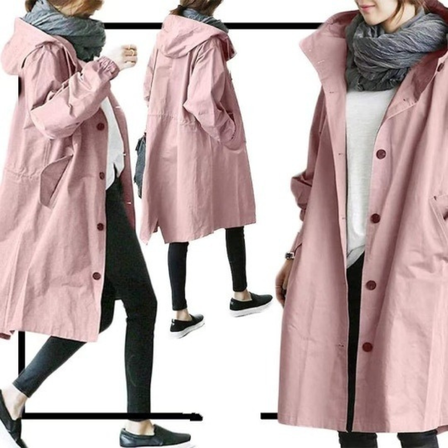 Kvinne Trenchcoat Lang med Hette 5