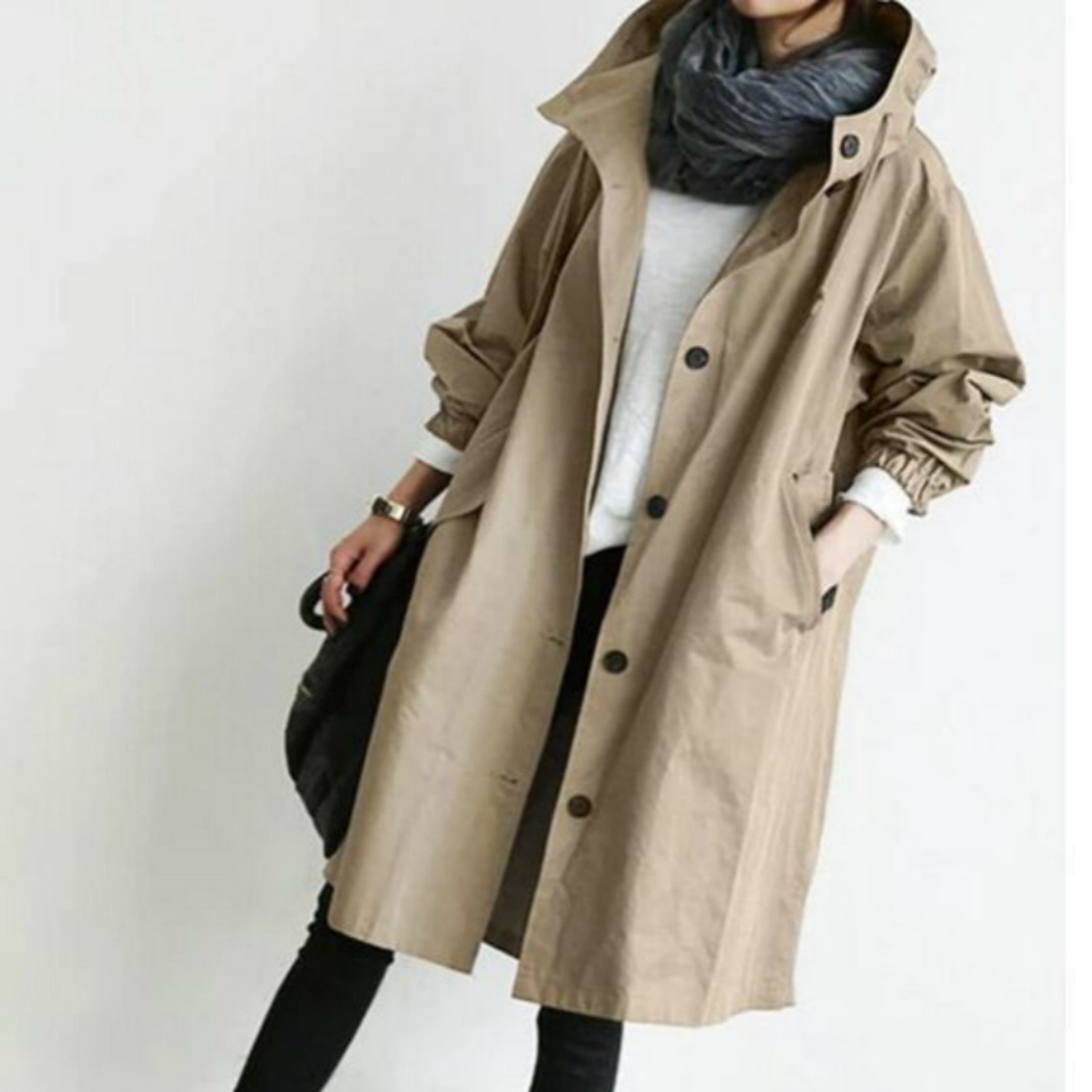 Kvinne Trenchcoat Lang med Hette 6