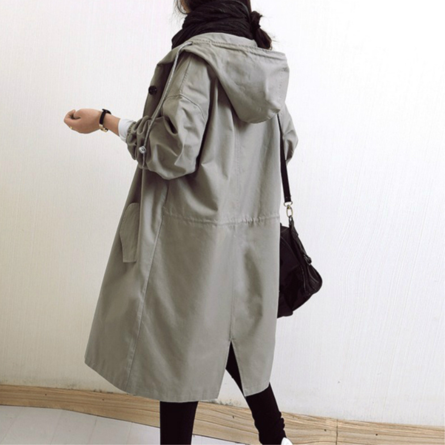 Kvinne Trenchcoat Lang med Hette 7