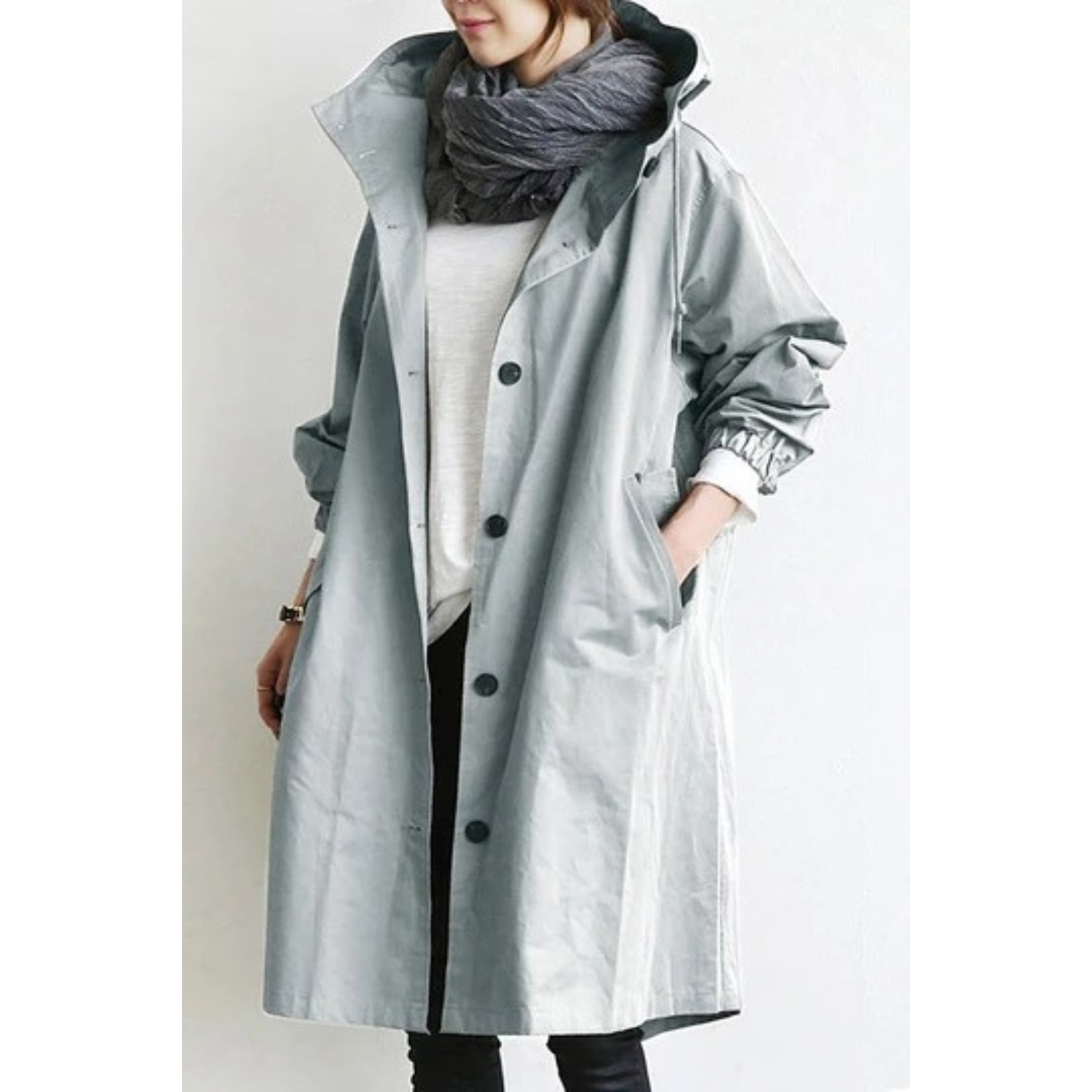 Kvinne Trenchcoat Lang med Hette 8