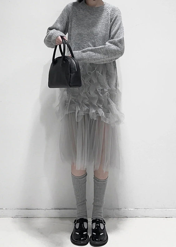 Kvinne Tulle Kjole med Rysjer og Patchwork 2