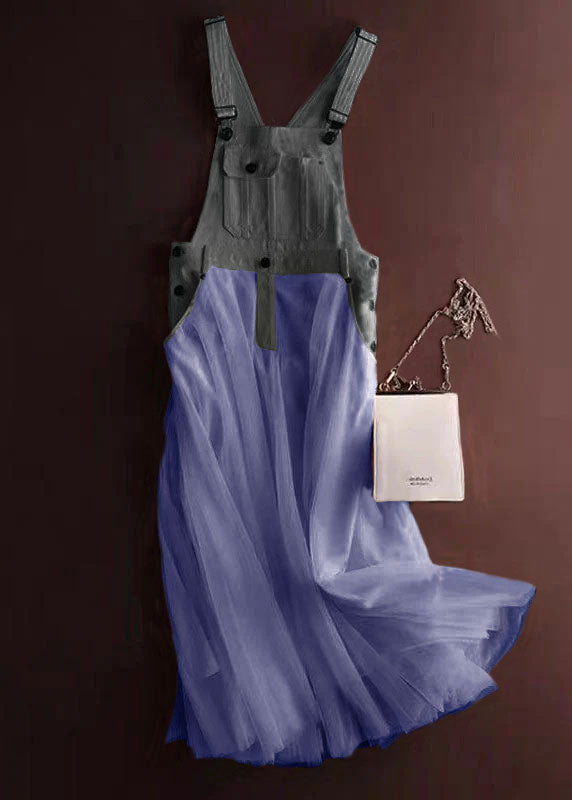 Kvinne Tulle Patchwork Denim Strap Kjole 6
