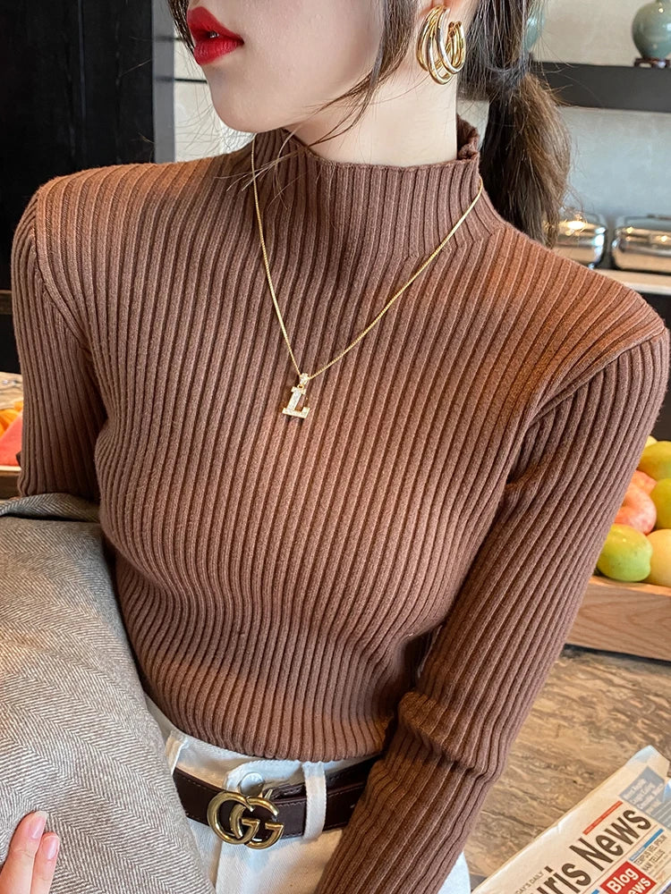 Kvinne Turtleneck Genser Strikket Langermet Casual Pullover 0