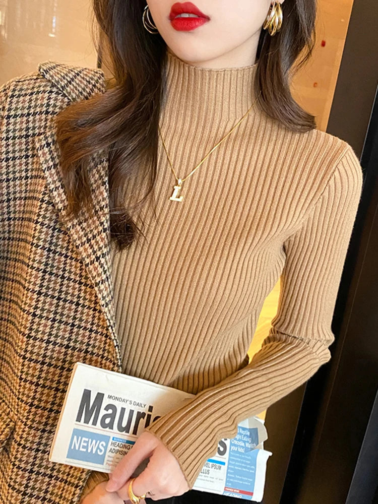 Kvinne Turtleneck Genser Strikket Langermet Casual Pullover 4