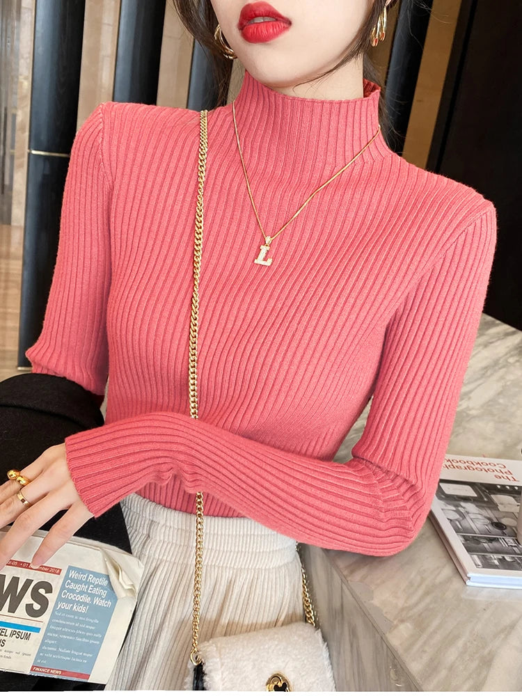Kvinne Turtleneck Genser Strikket Langermet Casual Pullover 6