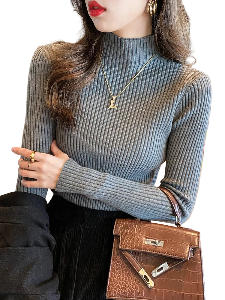Kvinne Turtleneck Genser Strikket Langermet Casual Pullover 9