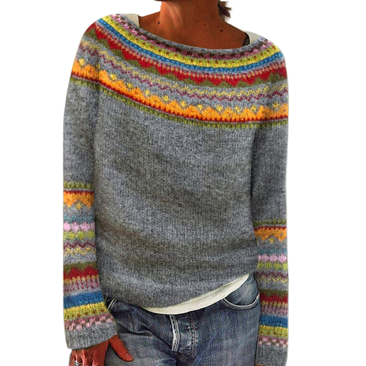 Kvinne Vintage Strikkegenser med Retro Design 0