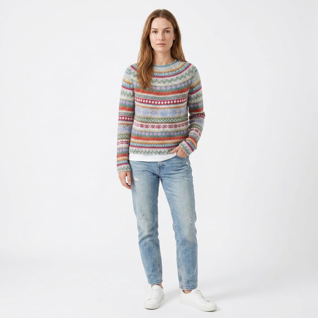 Kvinne Vintage Strikkegenser med Retro Design 2