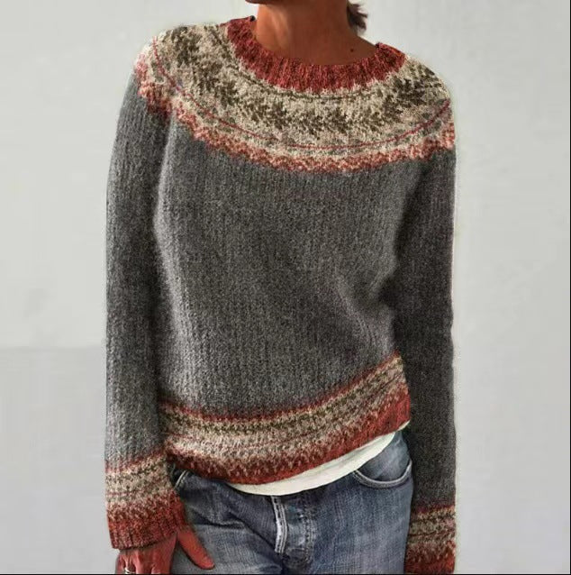 Kvinne Vintage Strikkegenser med Retro Design 5