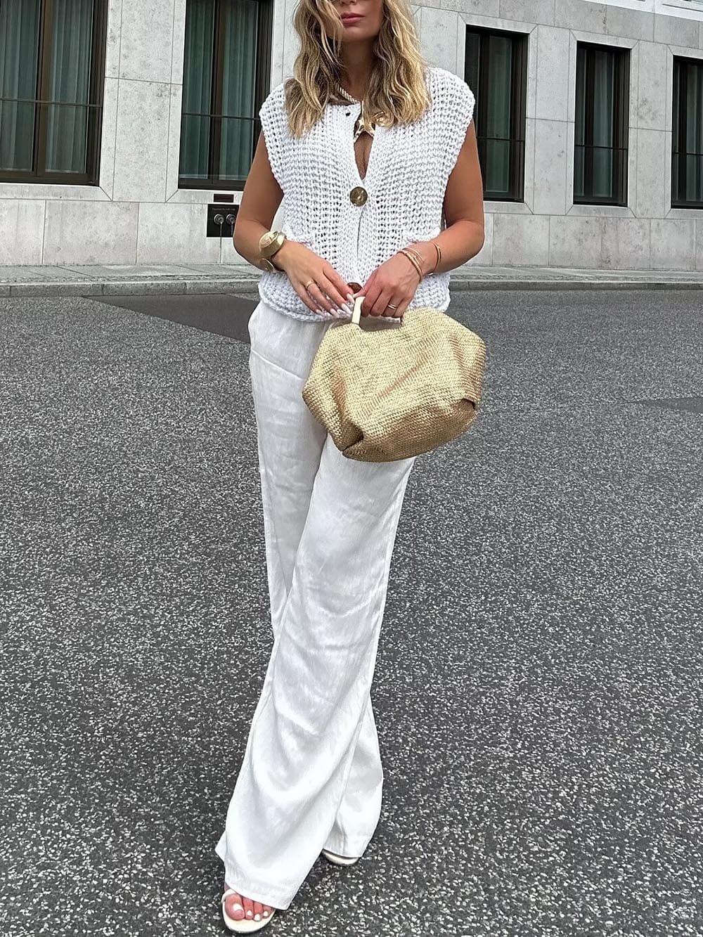 Kvinne ermeløs cropped cardigan med lommer 4