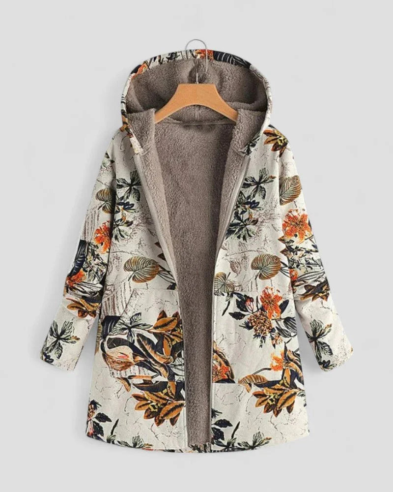 Kvinnelig Fleecejakke med Hette og Blomsterdesign 1