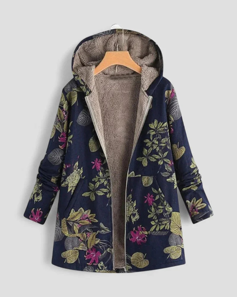 Kvinnelig Fleecejakke med Hette og Blomsterdesign 2