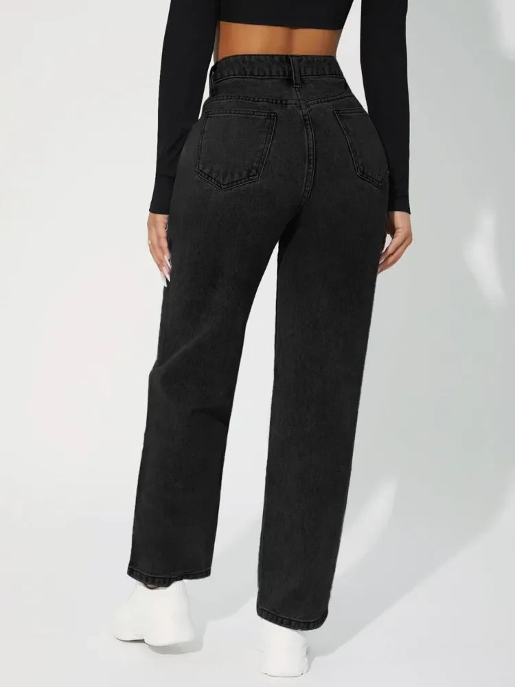 Kvinnelige Jeans med Høy Midje og Rette Ben 4