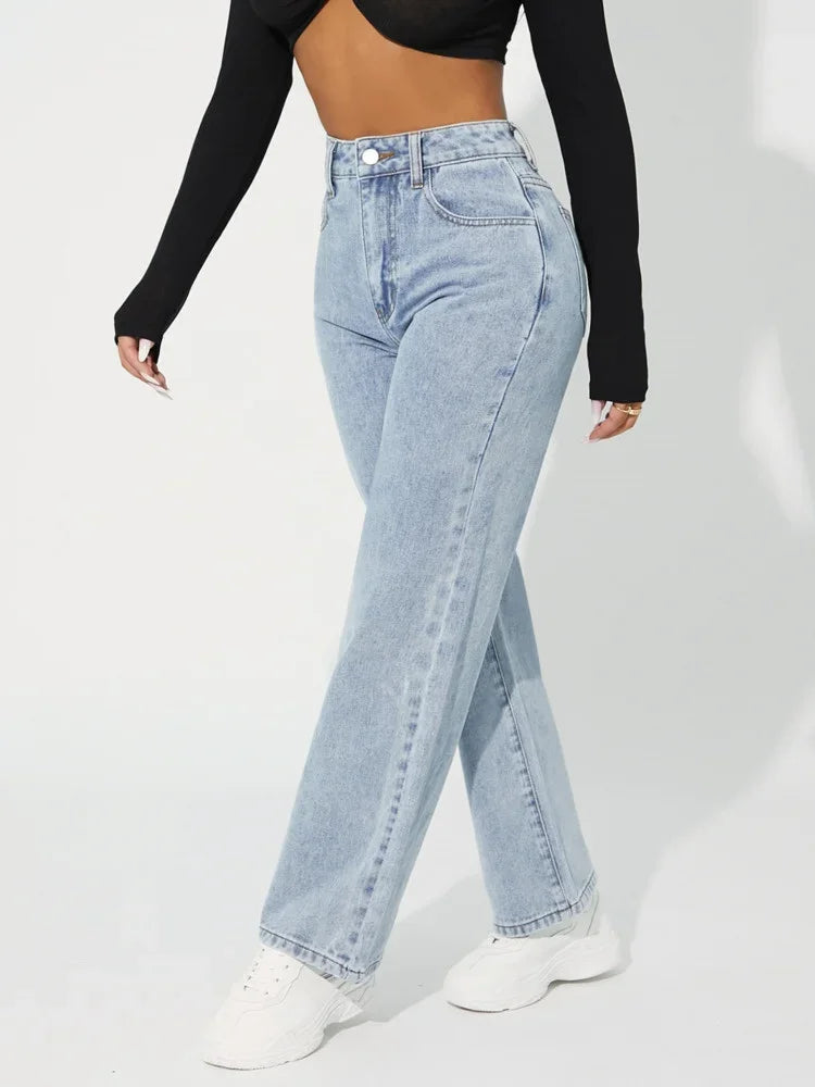 Kvinnelige Jeans med Høy Midje og Rette Ben 7