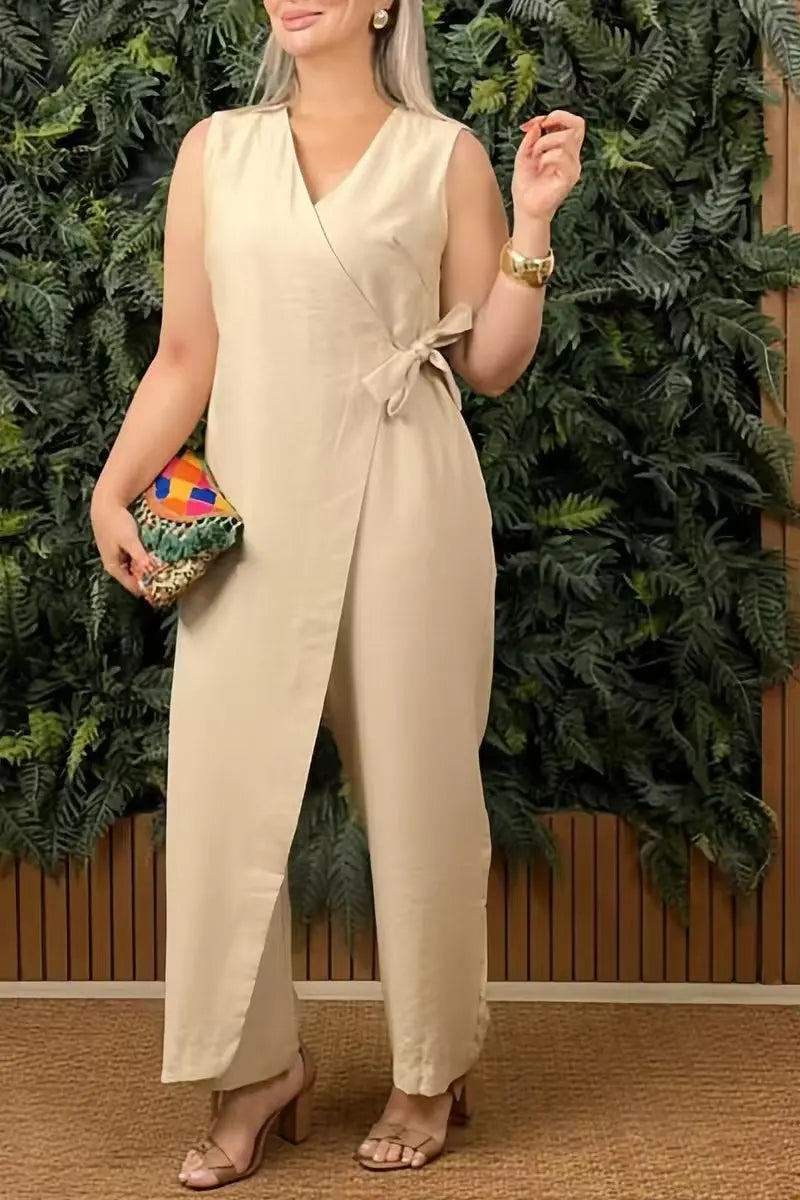 Kvinnelige Jumpsuit med V-hals og Ermeløs Design 10