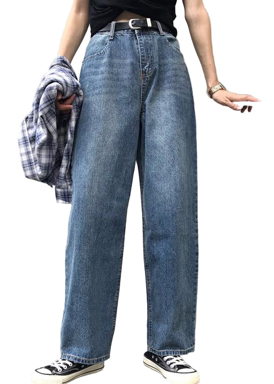 Kvinnelige Vintage Denim Bukser med Høy Midje og Brede Ben 0