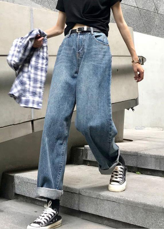 Kvinnelige Vintage Denim Bukser med Høy Midje og Brede Ben 2