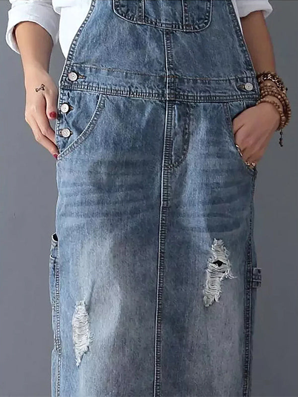 Kvinnenes Denim Latzkjole med Vintage Stil 6