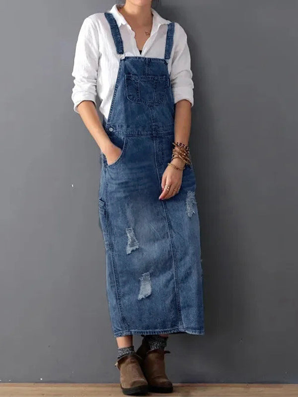 Kvinnenes Denim Latzkjole med Vintage Stil 8