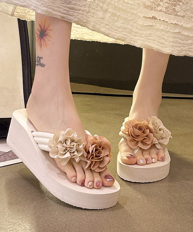 Kvinnens Plattform Flip Flops Blomsterdesign 2