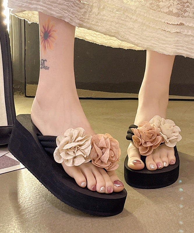 Kvinnens Plattform Flip Flops Blomsterdesign 3