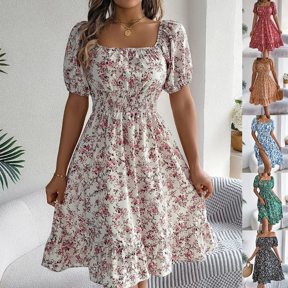 Kvinners A-linjekjole med Blomsterdesign 0