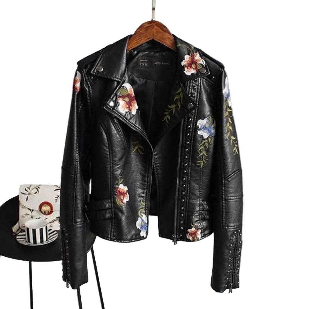 Kvinners Biker-jakke Med Blomsterdesign 0