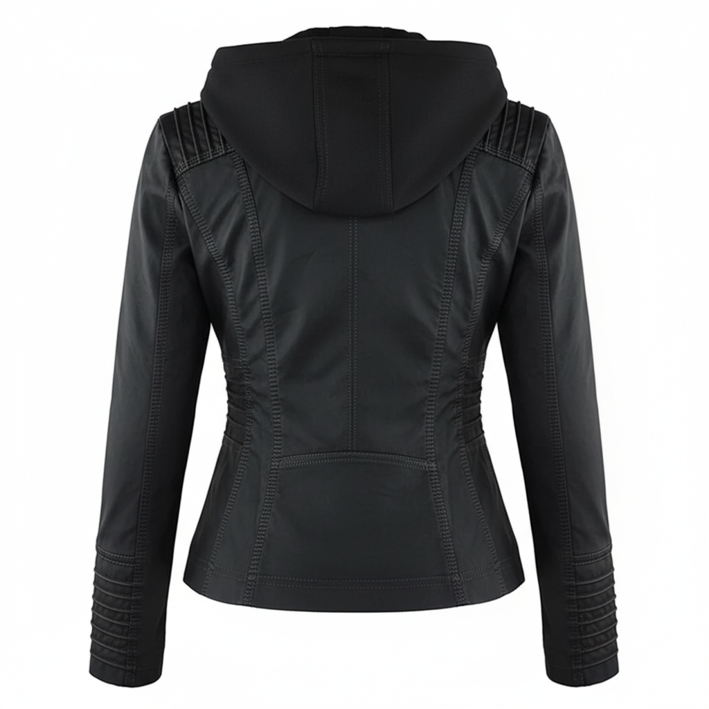 Kvinners Bikerjakke med Hette Moderne Design 8
