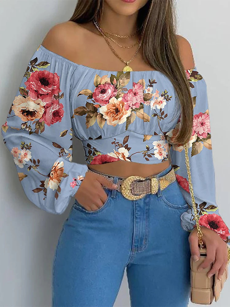 Kvinners Bluse Off Shoulder Med Lanterne Ermer 4