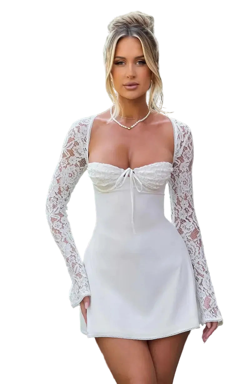 Kvinners Bodycon Minikjole med Blondermer Firkantet Utringning 0