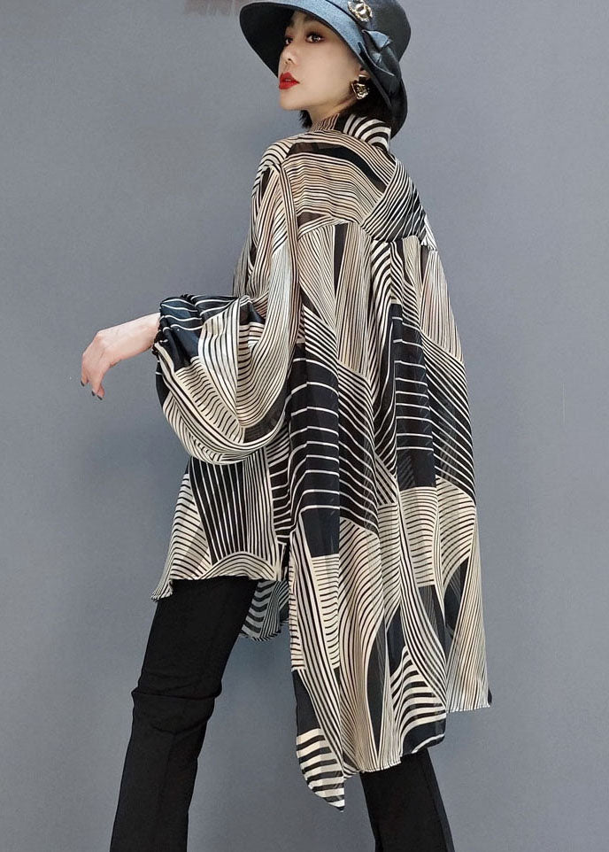 Kvinners Chiffon Skjorte med Striper og Lav-Høy Design 4