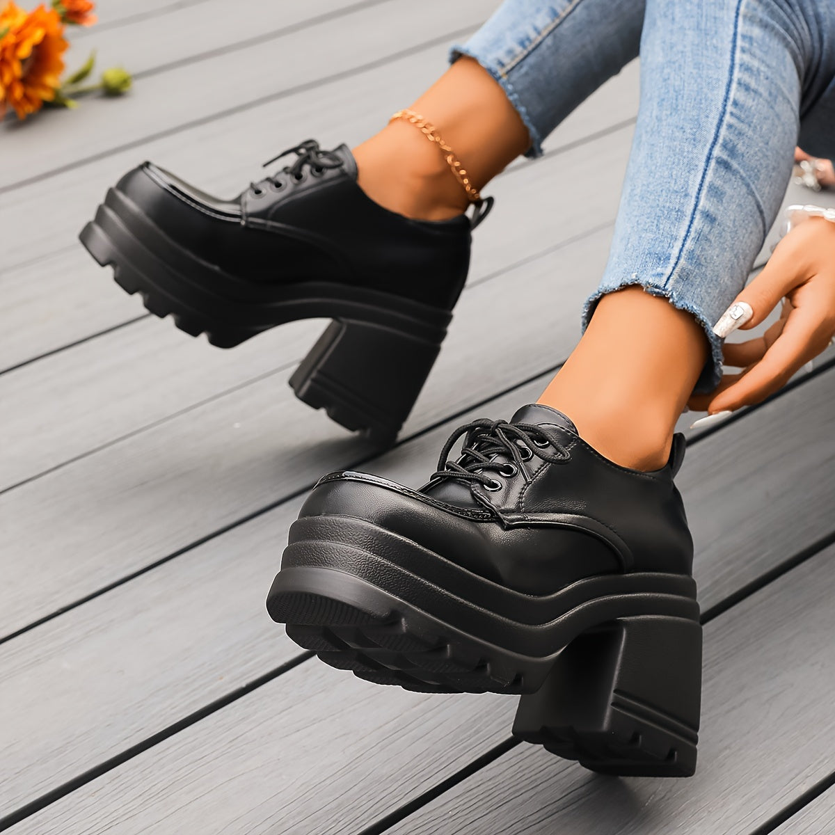 Kvinners Chunky Plattform Oxfords 6