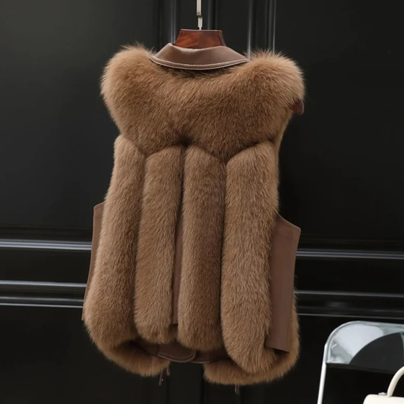 Kvinners Gilet med Krage og Pelskant 4