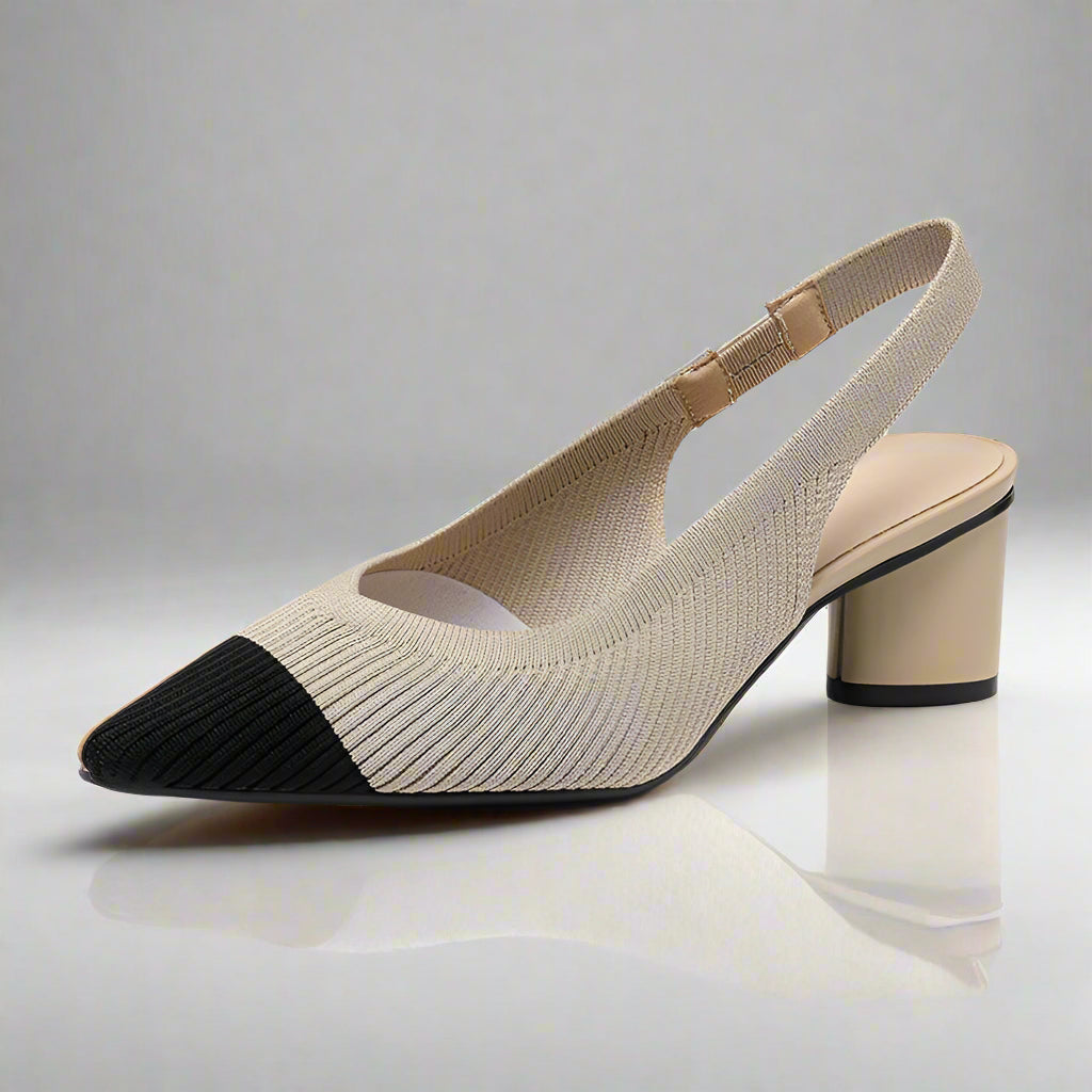 Kvinners Høye Hæler Slingback med Spiss Tå og Blokkhæl i Myk Strikket Struktur 3