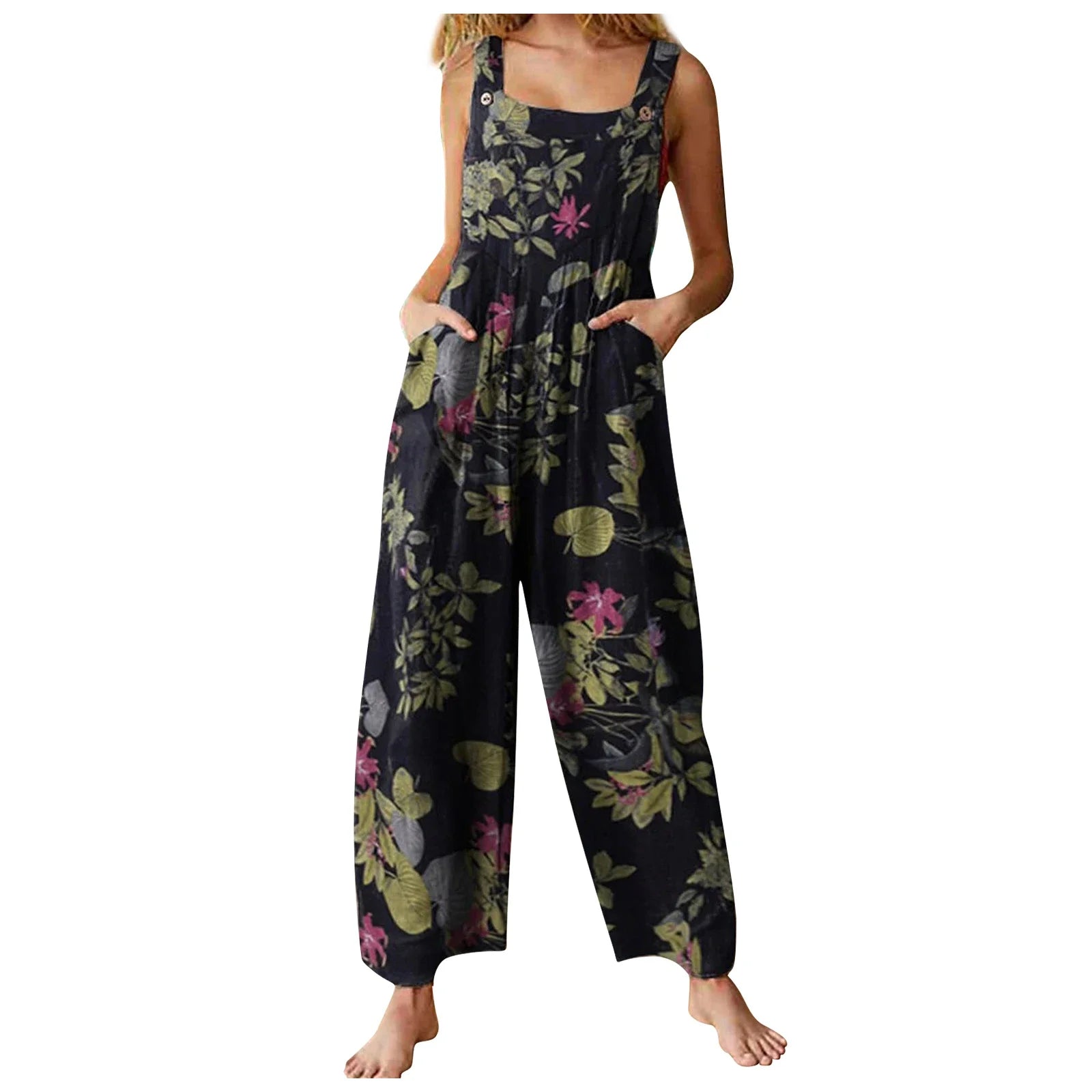 Kvinners Jumpsuit med Blomstertrykk og Firkantet Hals 6