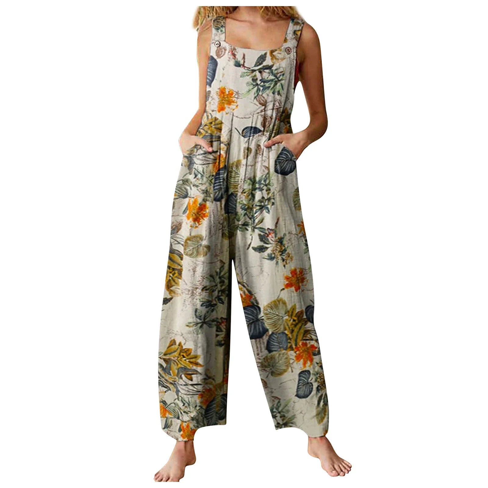 Kvinners Jumpsuit med Blomstertrykk og Firkantet Hals 7