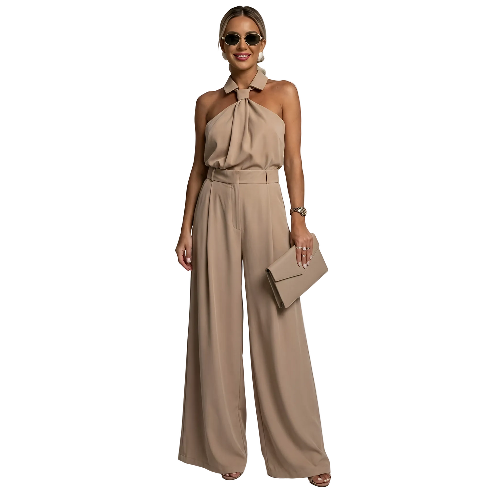 Kvinners Jumpsuit med Halter Neck og Brede Ben 0