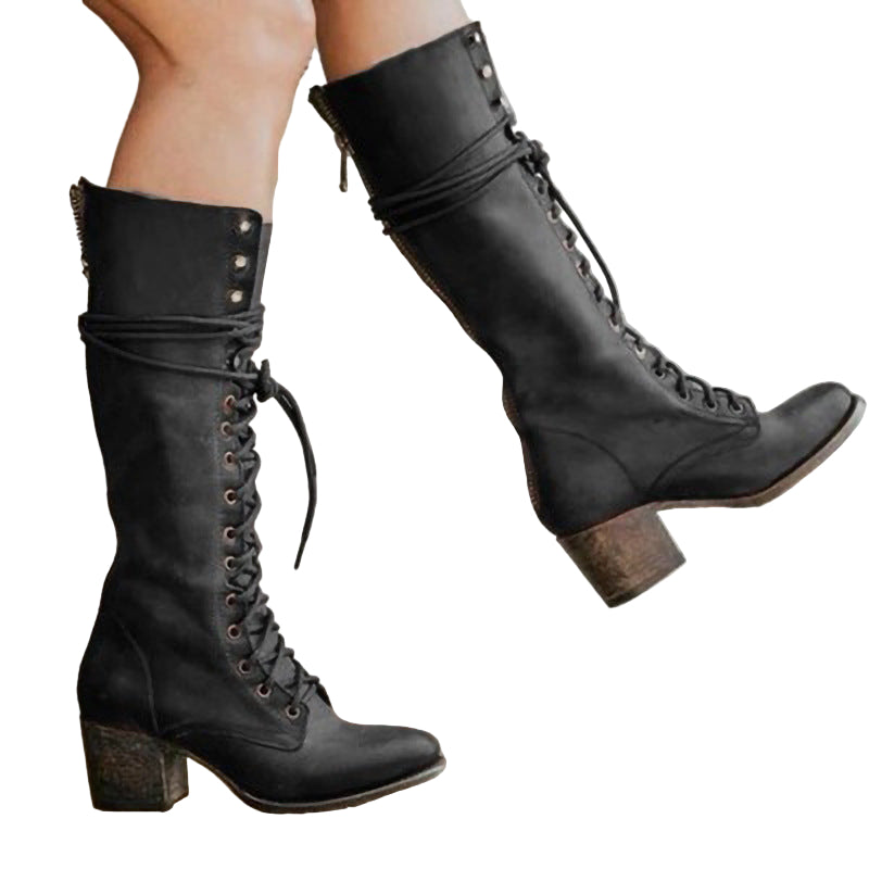 Kvinners Knehøye Støvler Chunky Hæl 0