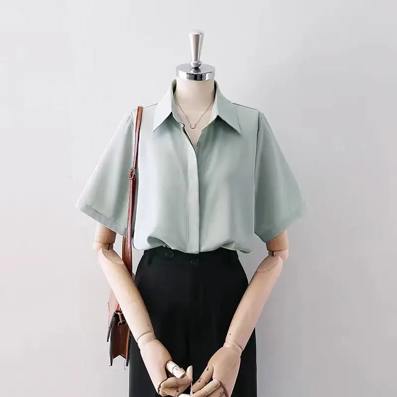 Kvinners Kortermet Bluse Løs Stil 6