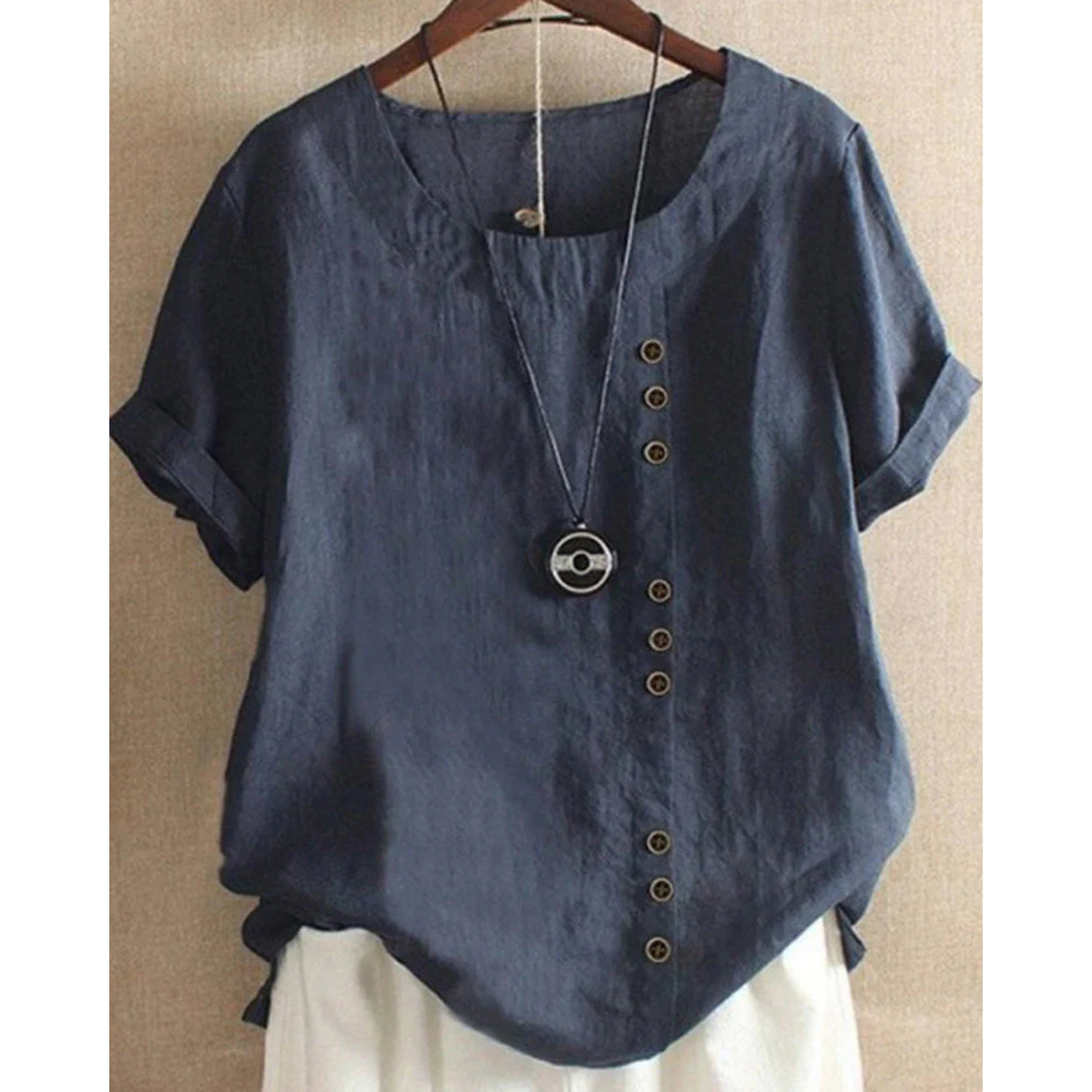 Kvinners Kortermet Bluse Rund Hals 3