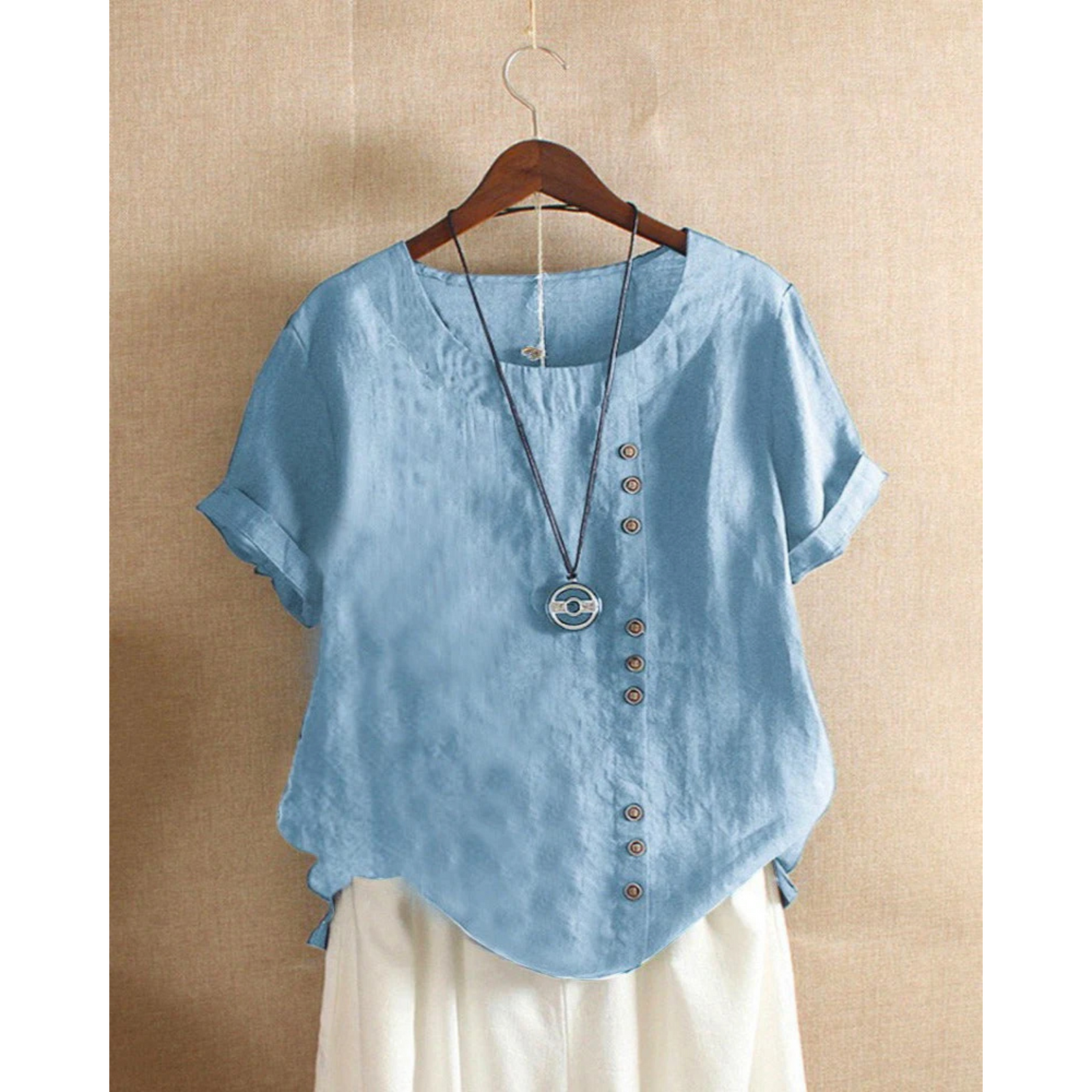 Kvinners Kortermet Bluse Rund Hals 4