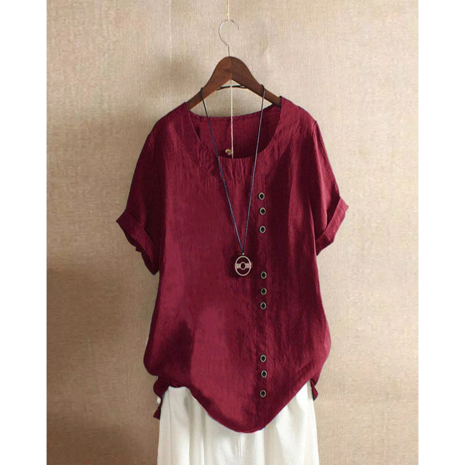 Kvinners Kortermet Bluse Rund Hals 7