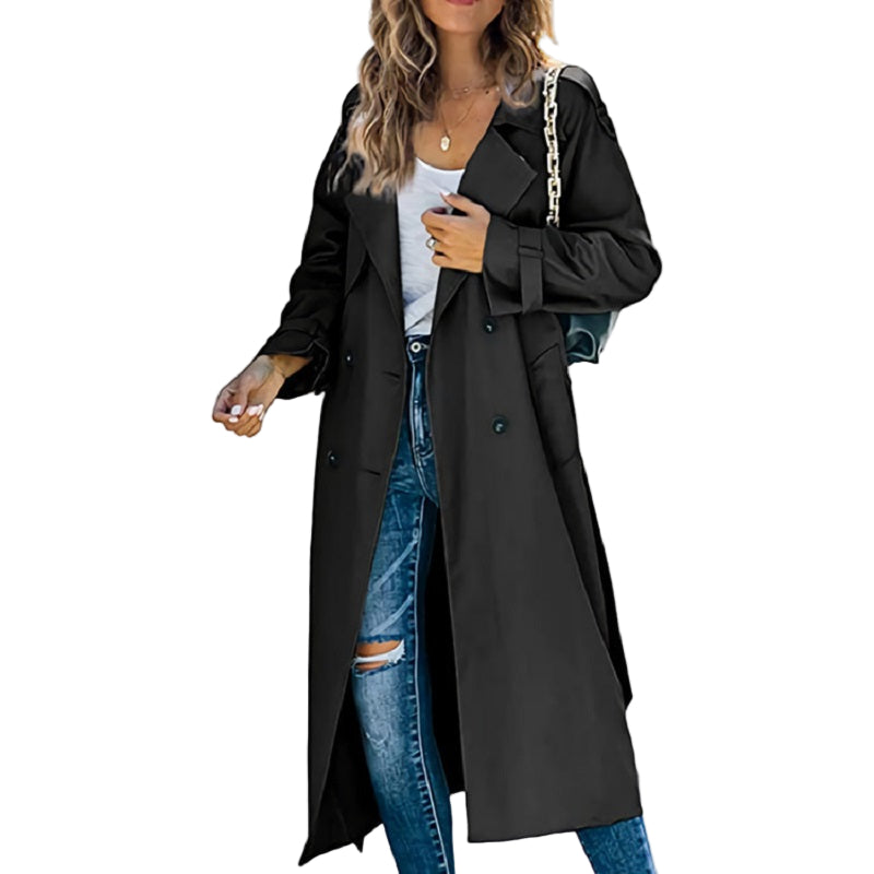 Kvinners Lang Trenchcoat med Dobbeltspent Front 0