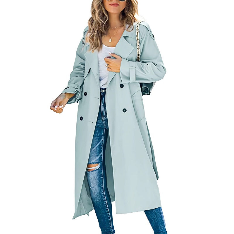 Kvinners Lang Trenchcoat med Dobbeltspent Front 1