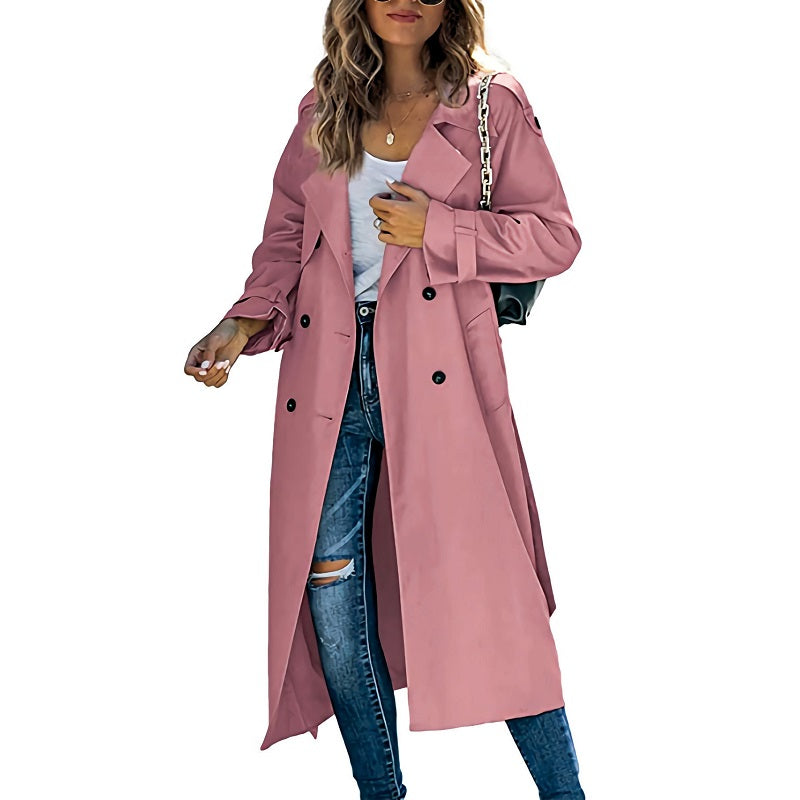 Kvinners Lang Trenchcoat med Dobbeltspent Front 4