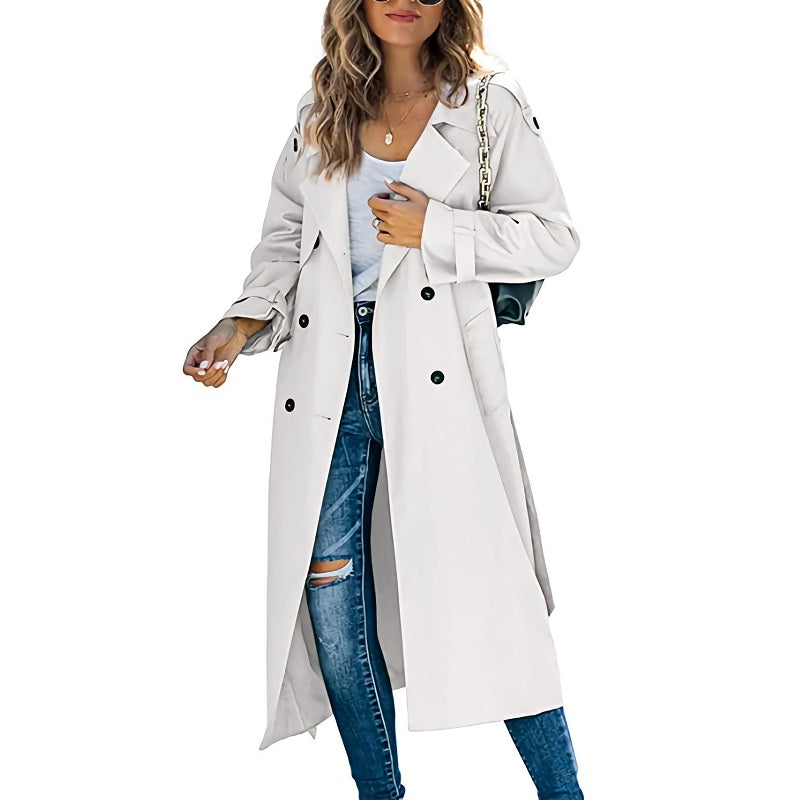 Kvinners Lang Trenchcoat med Dobbeltspent Front 5