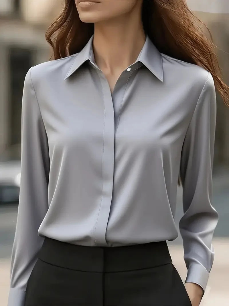Kvinners Langermet Bluse med Satengknapper 4