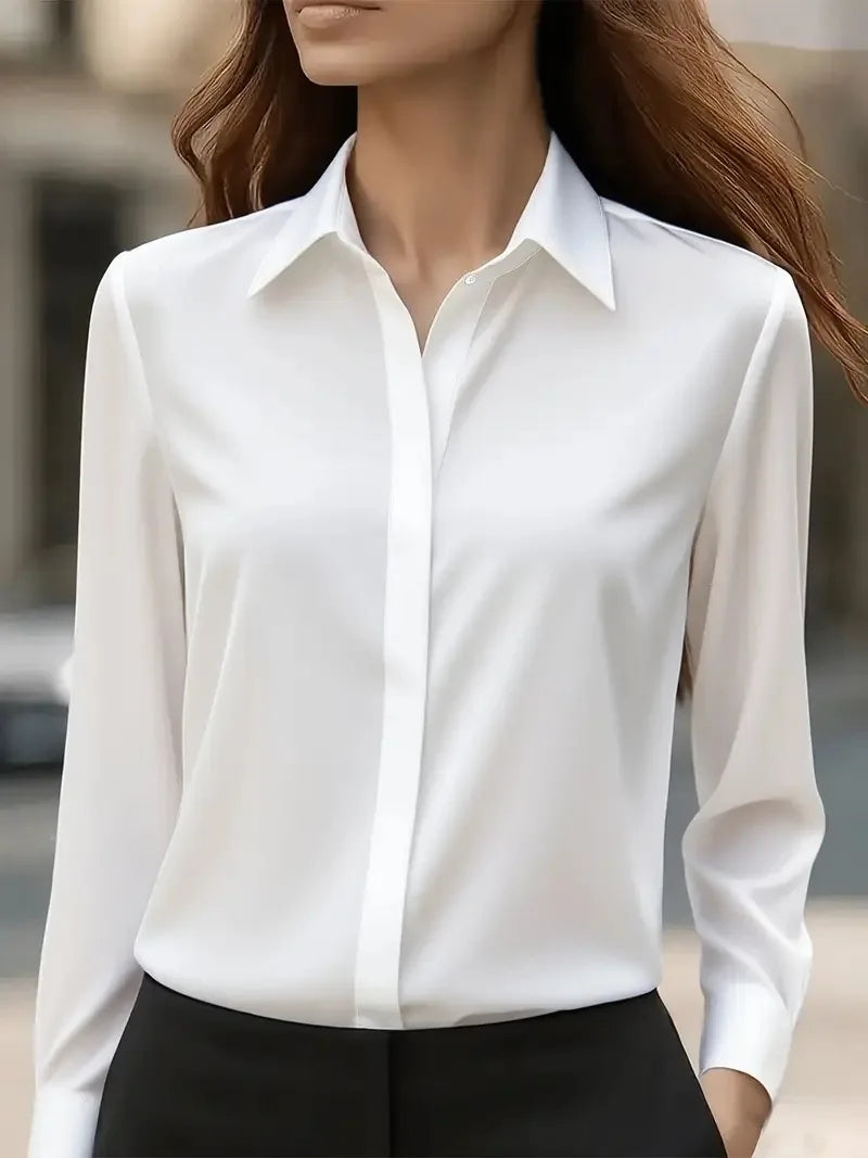 Kvinners Langermet Bluse med Satengknapper 6
