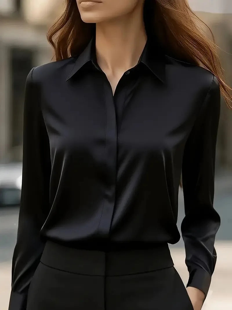 Kvinners Langermet Bluse med Satengknapper 7